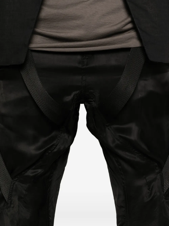 Close up of Black pant, showing texture of the cotton fabric
