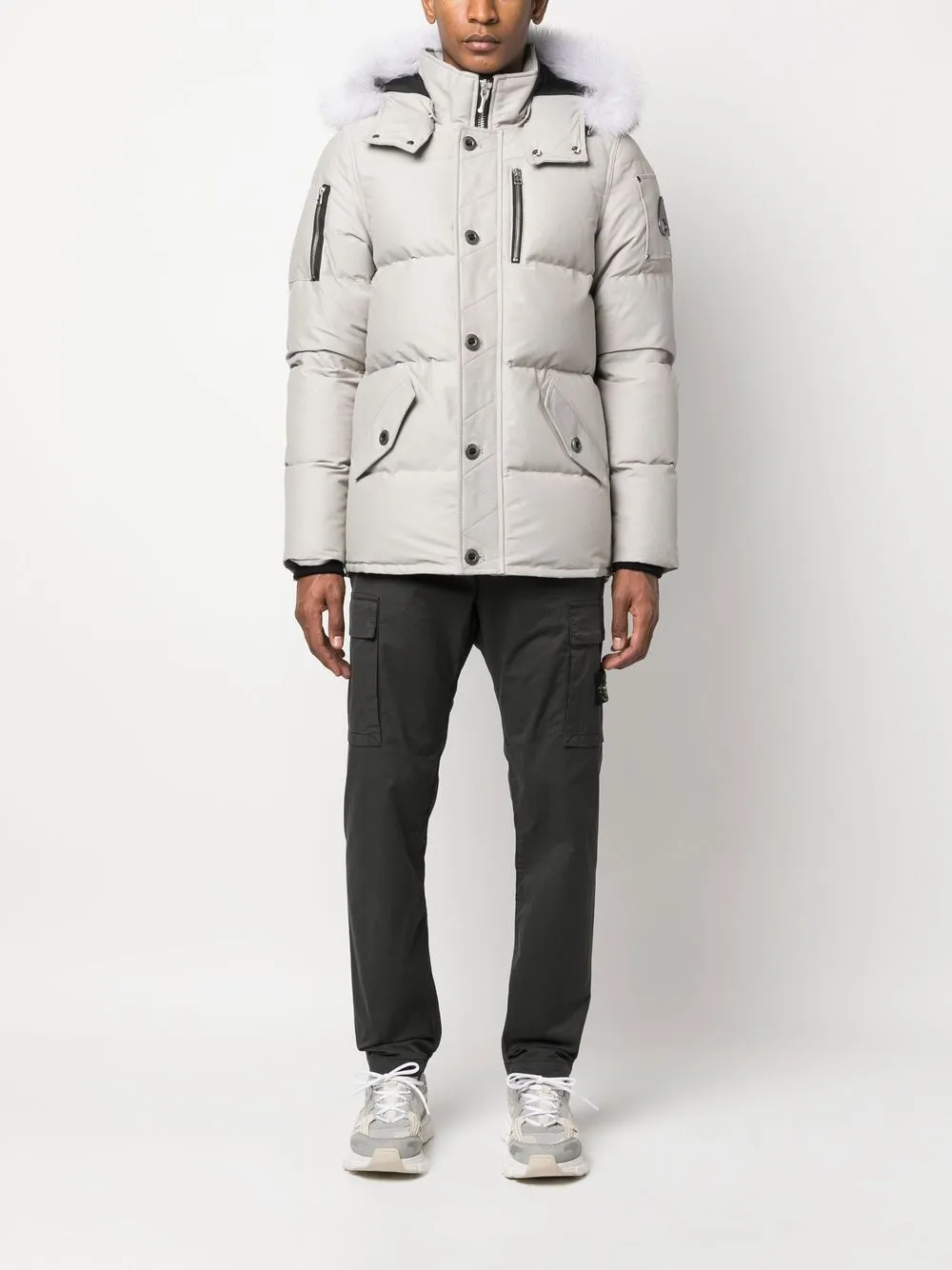 Gray coat , full body view