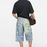 Blue shorts, full body view