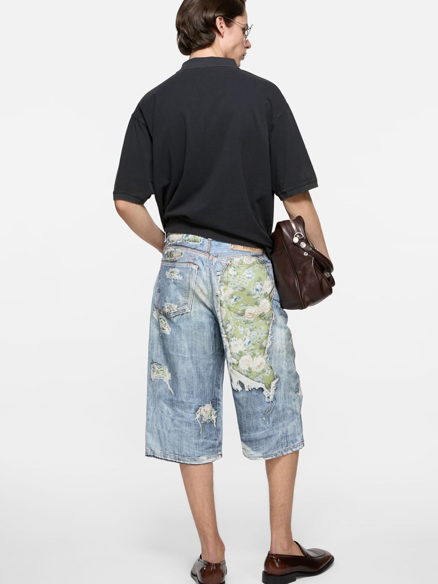 Blue shorts, full body view