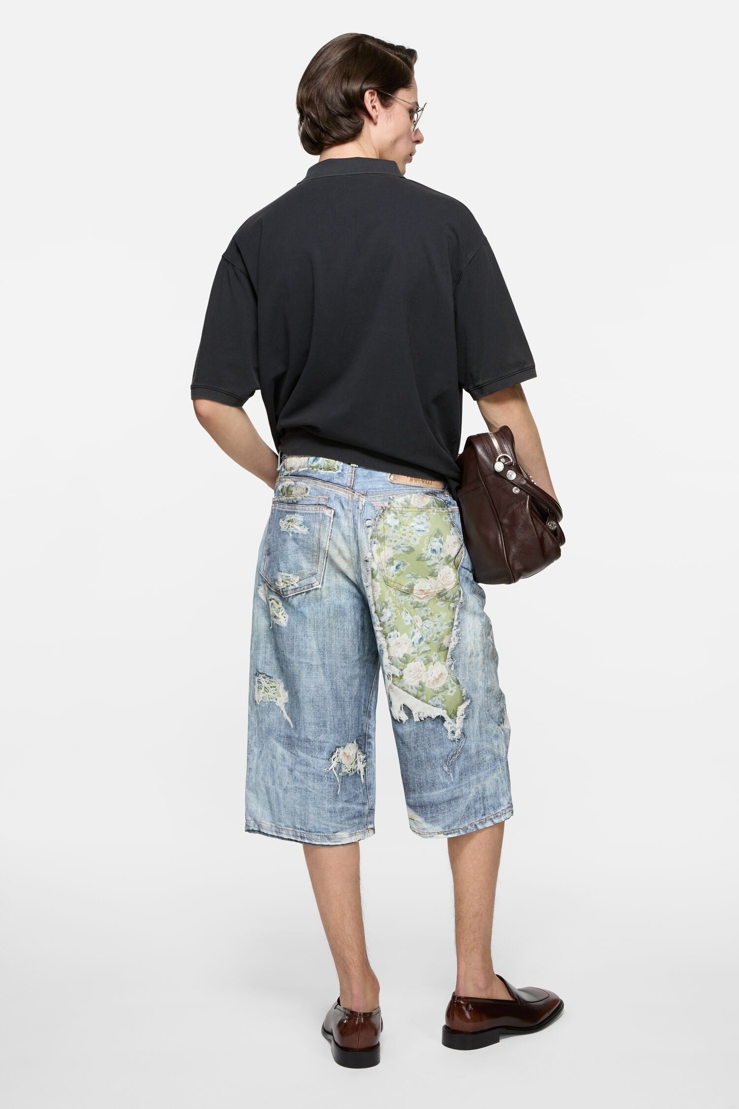 Blue shorts, full body view