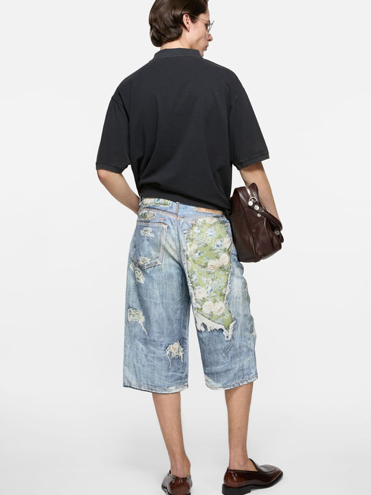 Blue shorts, full body view
