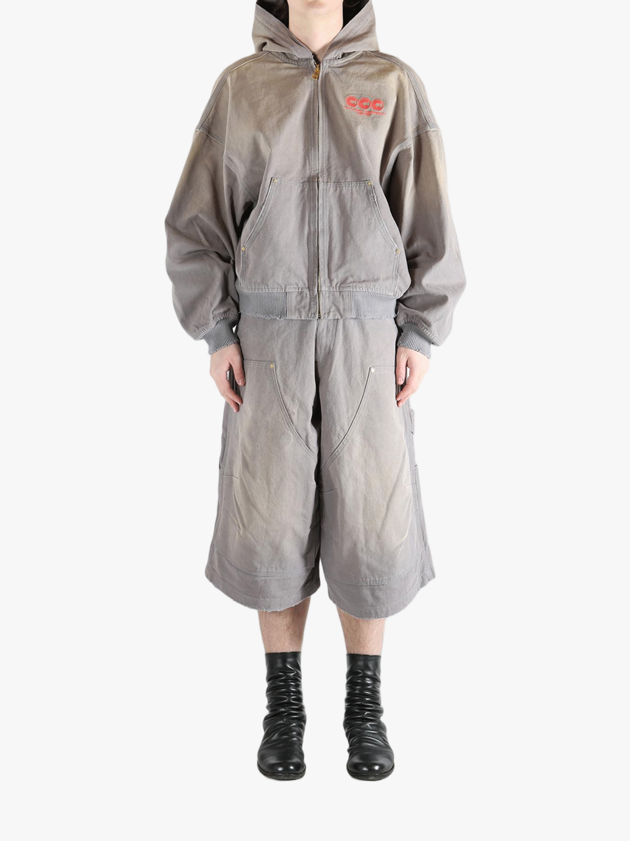 Grey hoodie, full body view