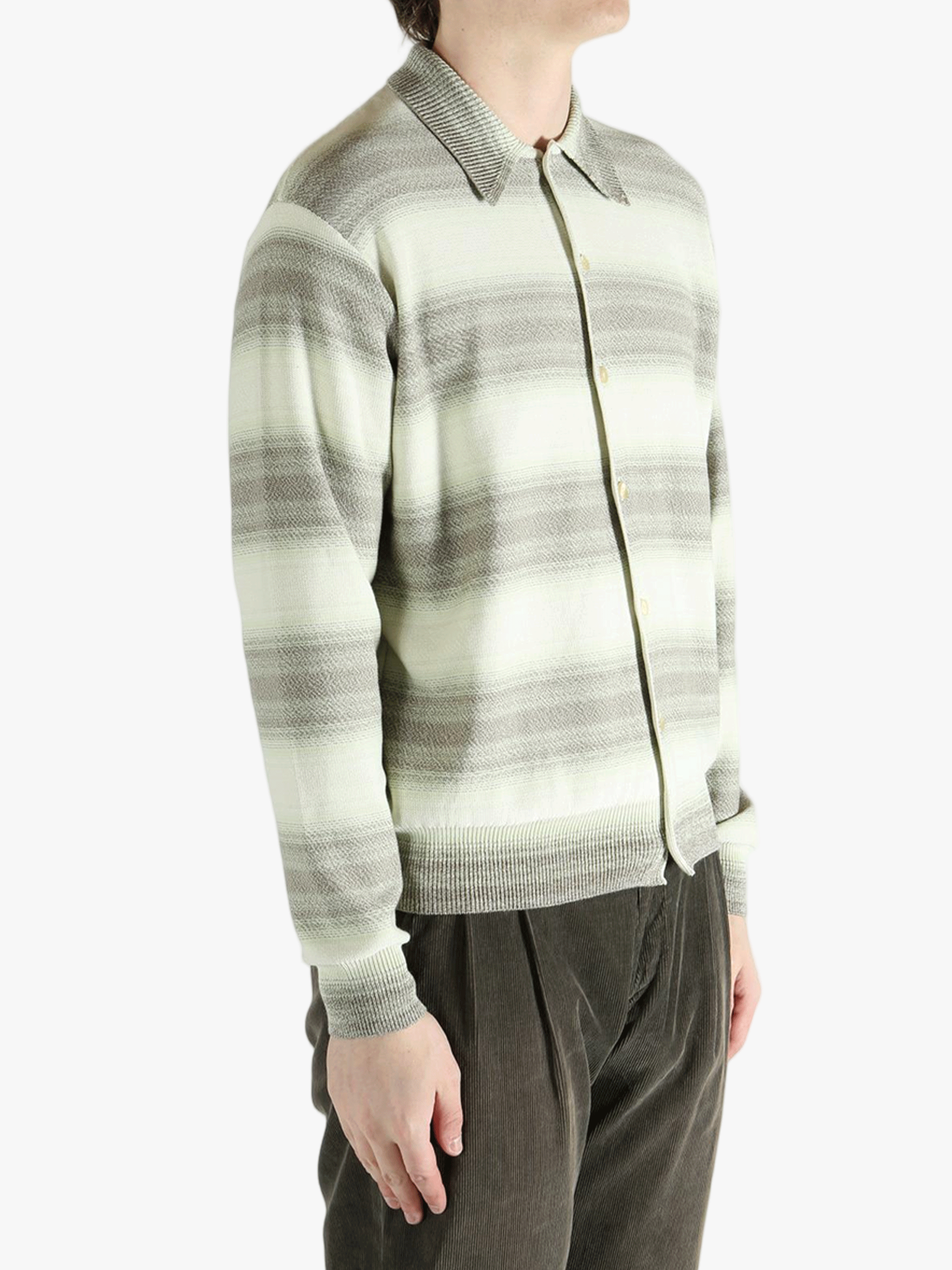 AURALEE - Men Cotton Silk Gradient Stripe Knit Shirt Cardigan AURALEE - Men Cotton Silk Gradient Stripe Knit Shirt Cardigan