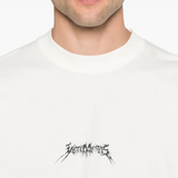 Close up of the white t-shirt , showing texture of the cotton fabric