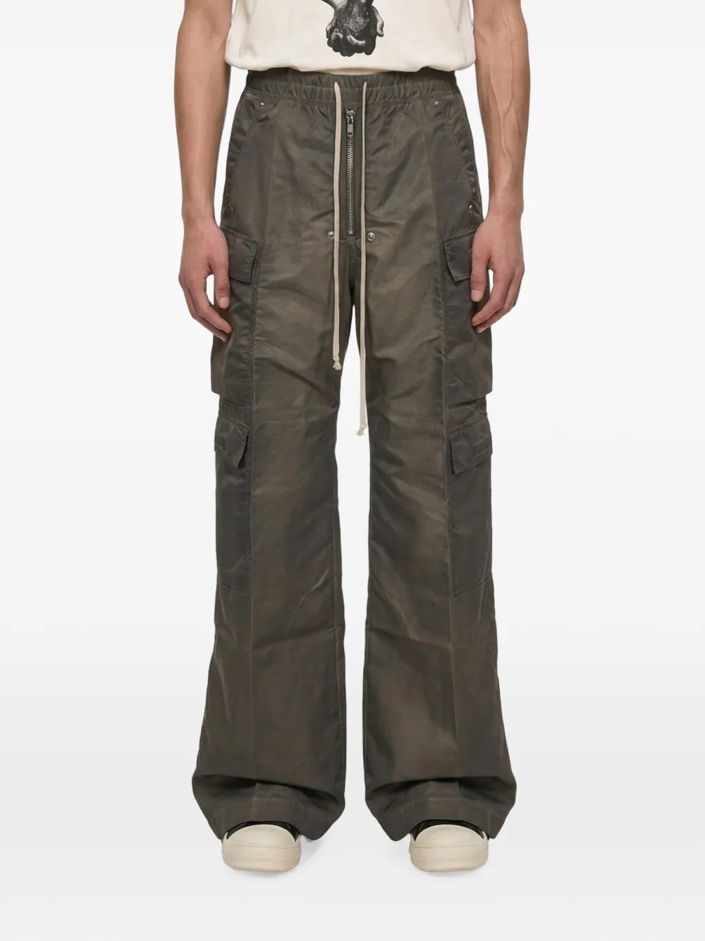 Green pants, full body view