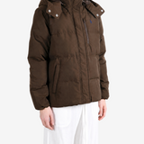 Brown jacket worn by a person, showing the jacket fit