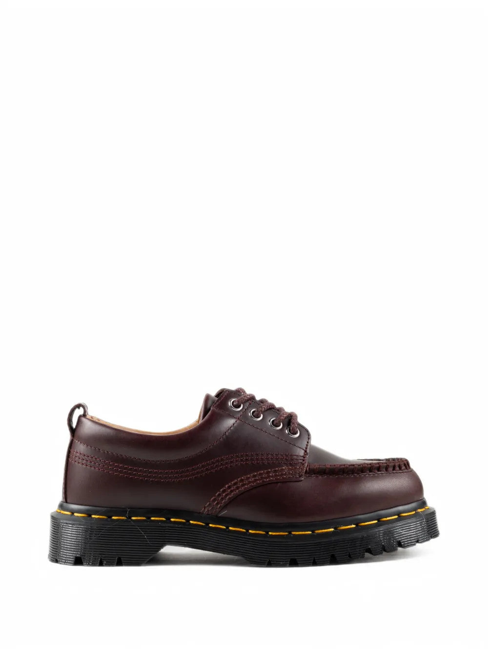 Burgundy shoes, side view