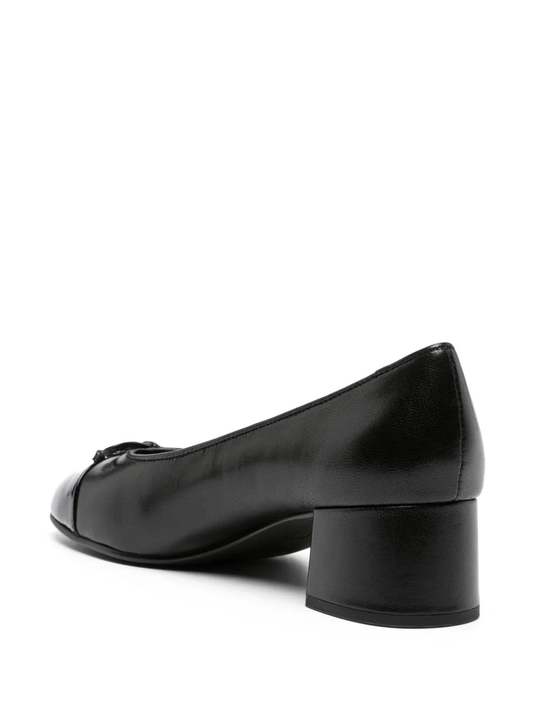 Black loafers, back view