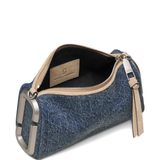 close up of blue bags, showing texture of the cotton fabric