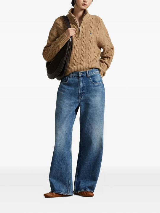 Brown knitwear, full body view