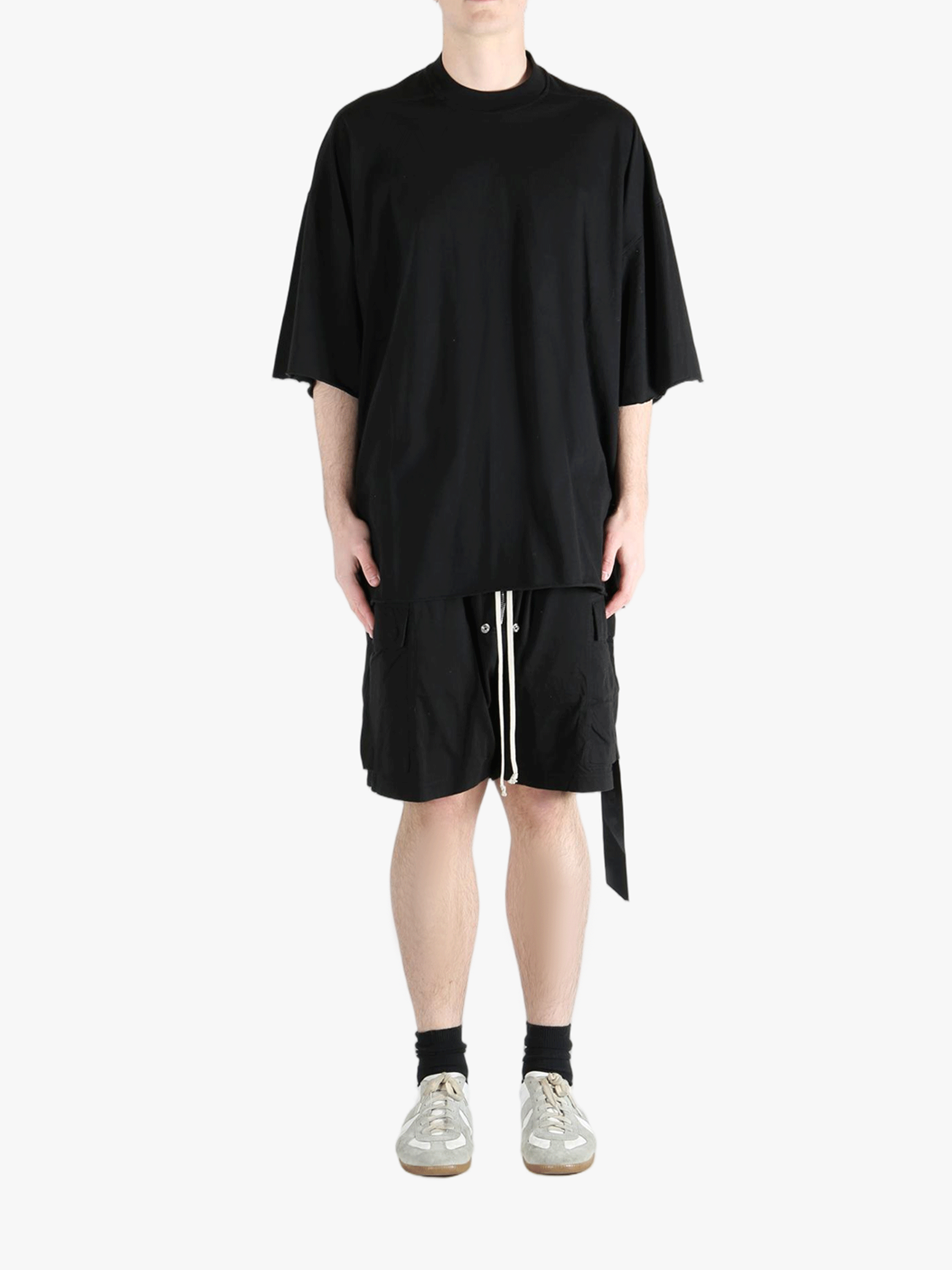 Black t-shirts, full body view