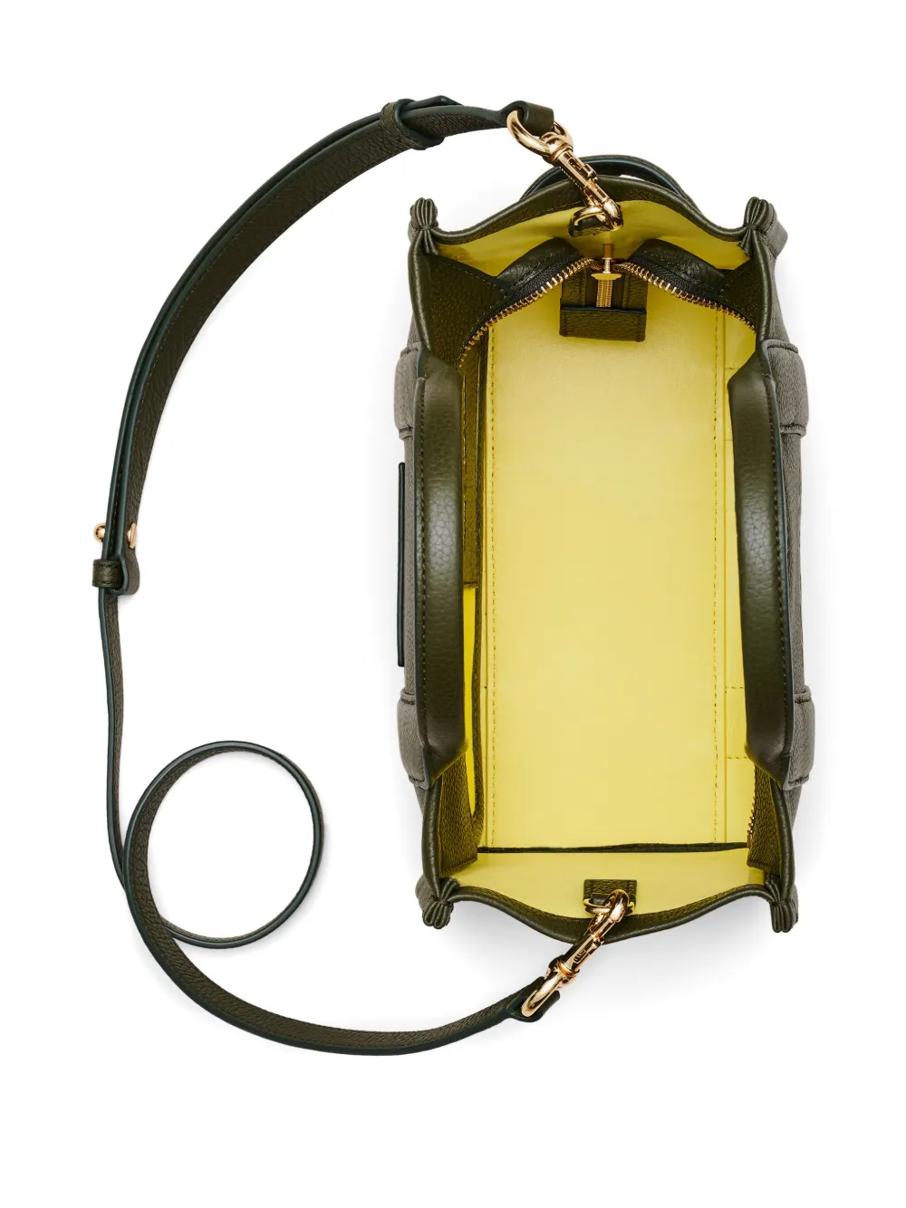 Close up of green bags, showing texture of the cow leather fabric