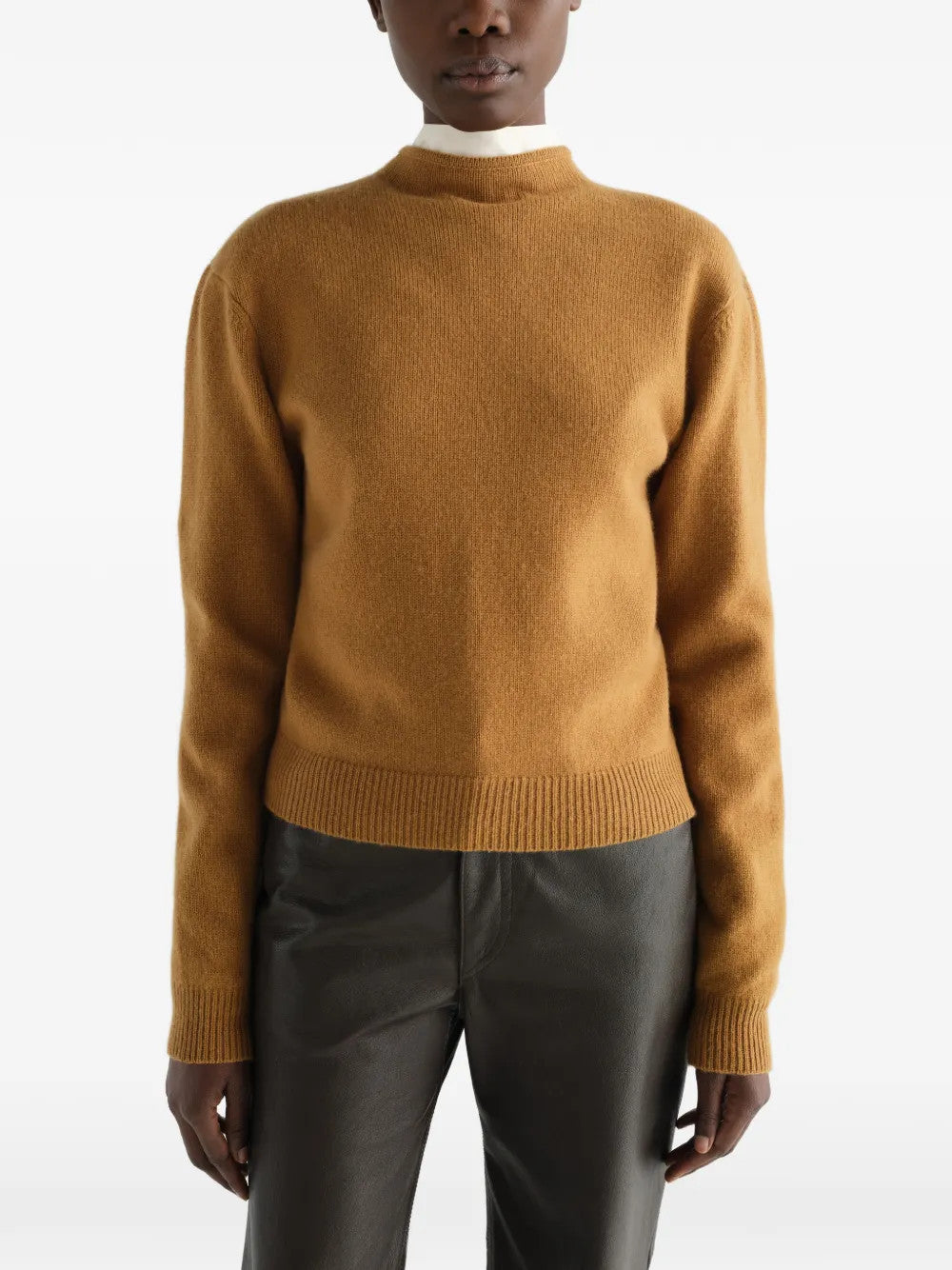 Tan hoodie, full body view