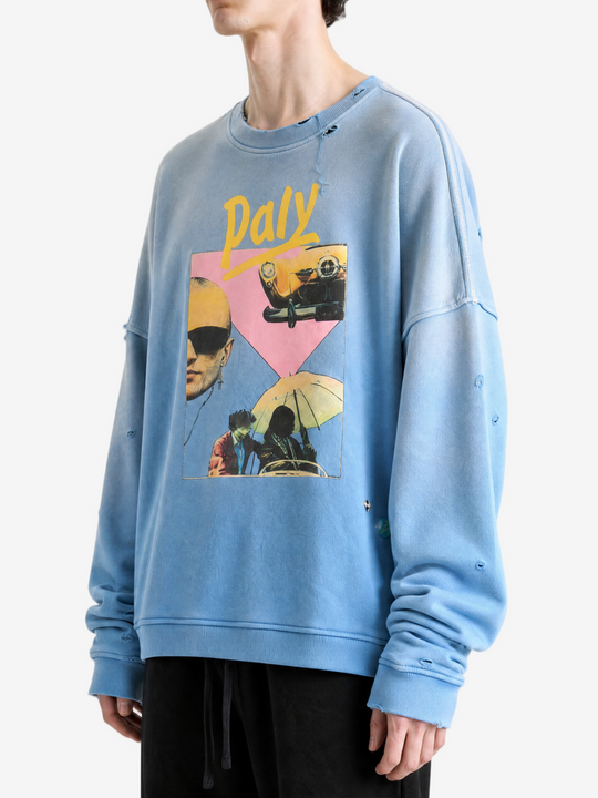 Blue hoodie worn by a person, showing the hoodie fit