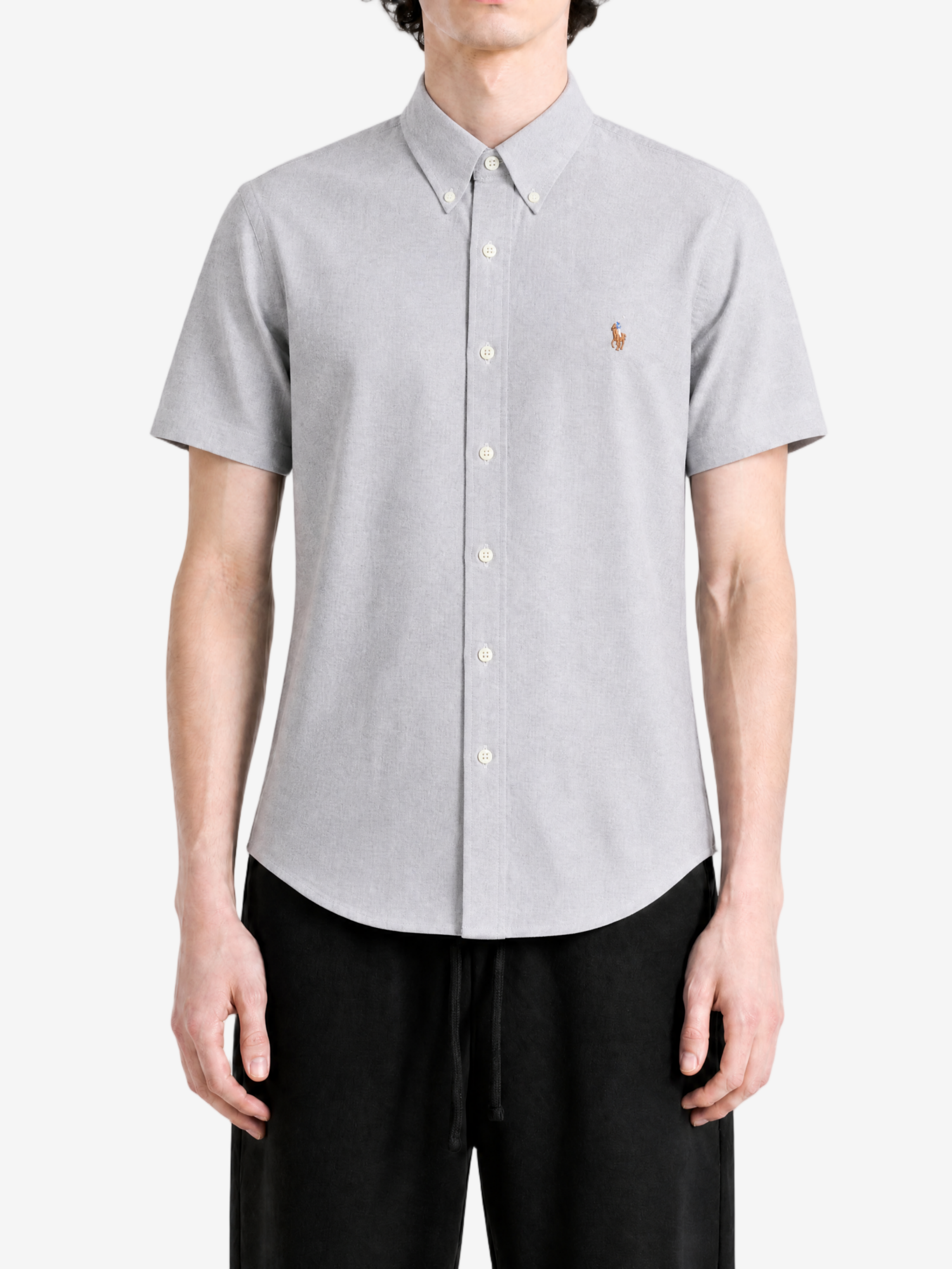 Blue shirt, full body view