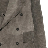 Close up of Grey jacket, showing texture of the 100% linen fabric