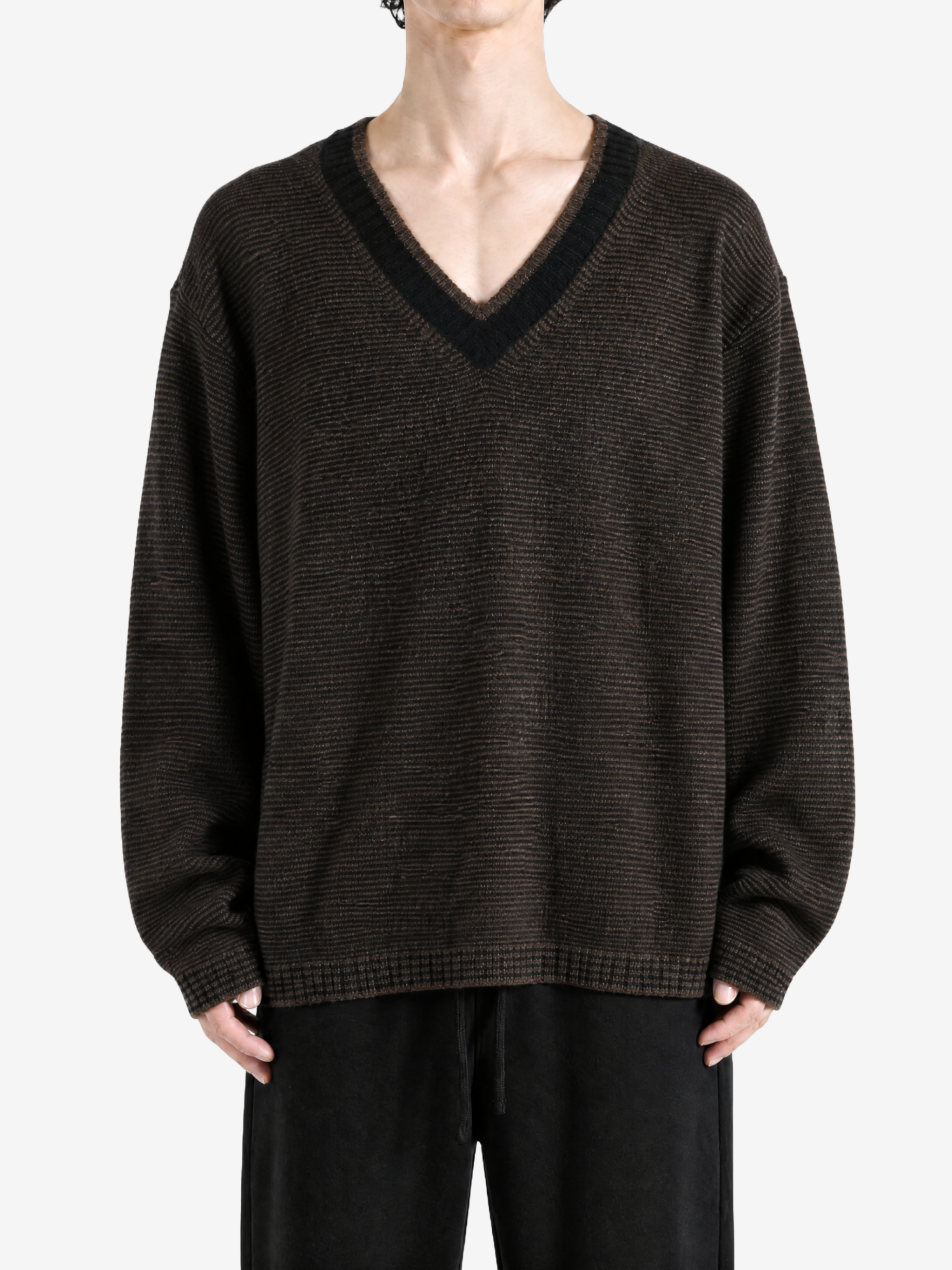 Brown knitwear, full body view