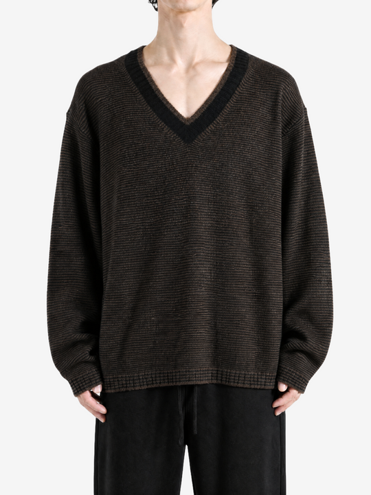Brown knitwear, full body view