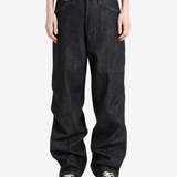 Navy pants, full body view