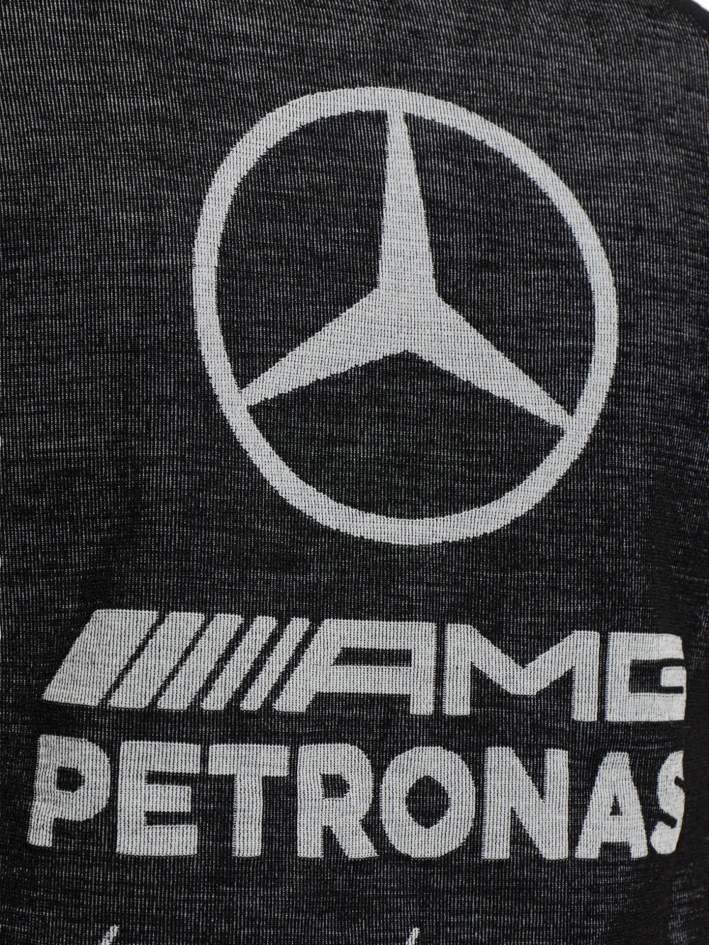 Close up of black t-shirt, showing texture of the Wool and  Polyamide fabric