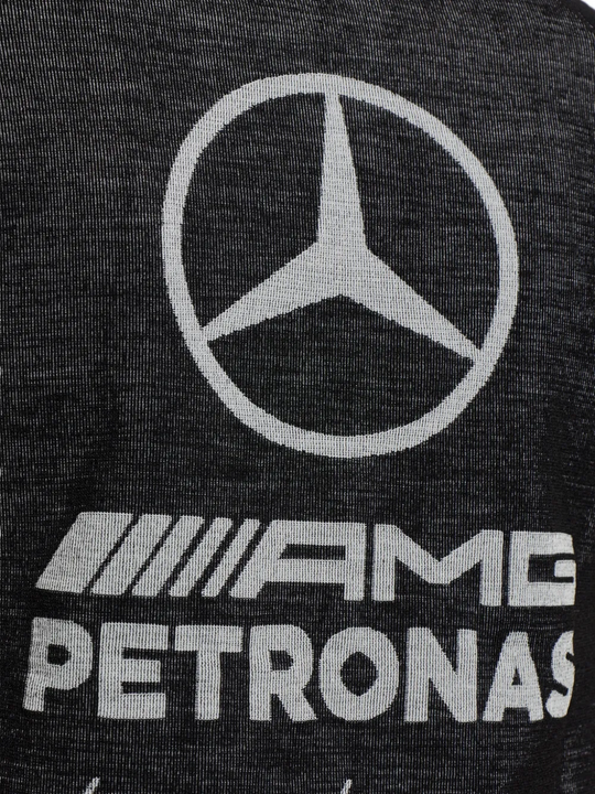 Close up of black t-shirt, showing texture of the Wool and  Polyamide fabric