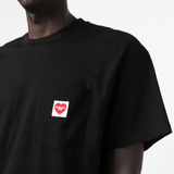 Close up of black t-shirt,showing texture of the cotton fabric