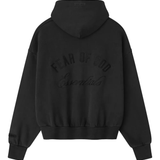 black hoodie, back view