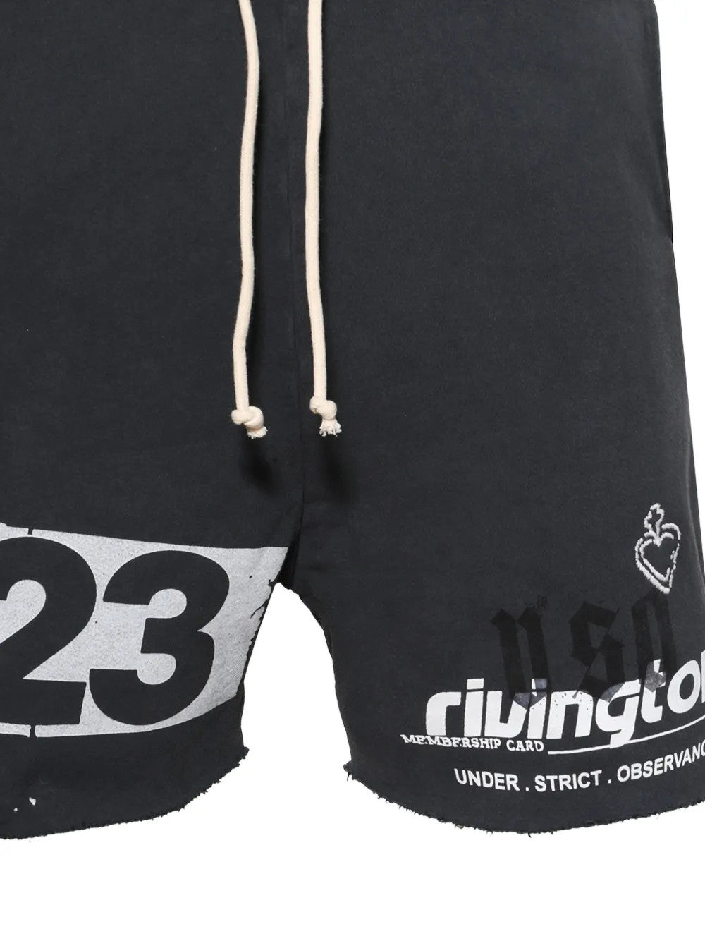 Close up of Black shorts, showing texture of the 100% cotton fabric