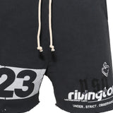Close up of Black shorts, showing texture of the 100% cotton fabric