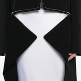 close up of black jacket, showing texture of the fabric
