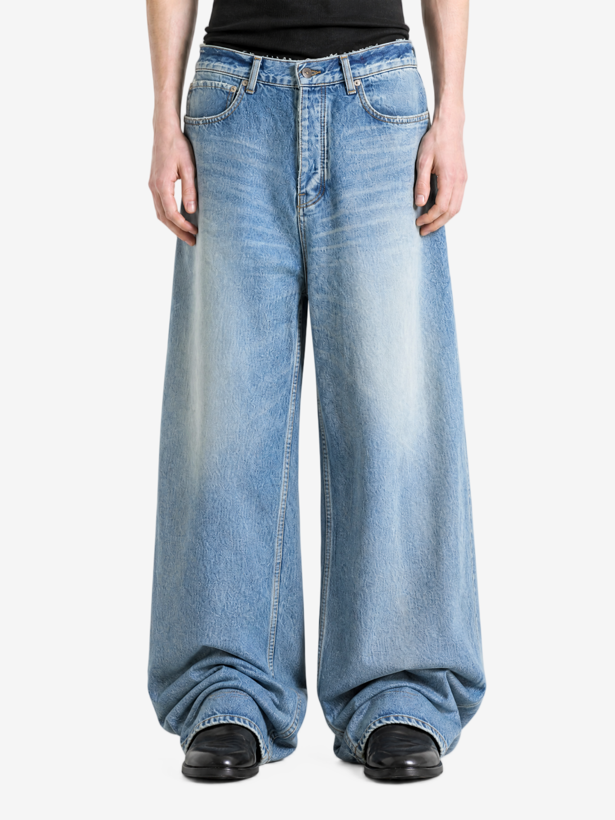 Blue pants, full body view