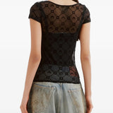 MARINE SERRE - Women Moonogram Mesh Flock Roundneck Top