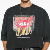 Black t-shirt worn by a person, showing the t-shirt fit