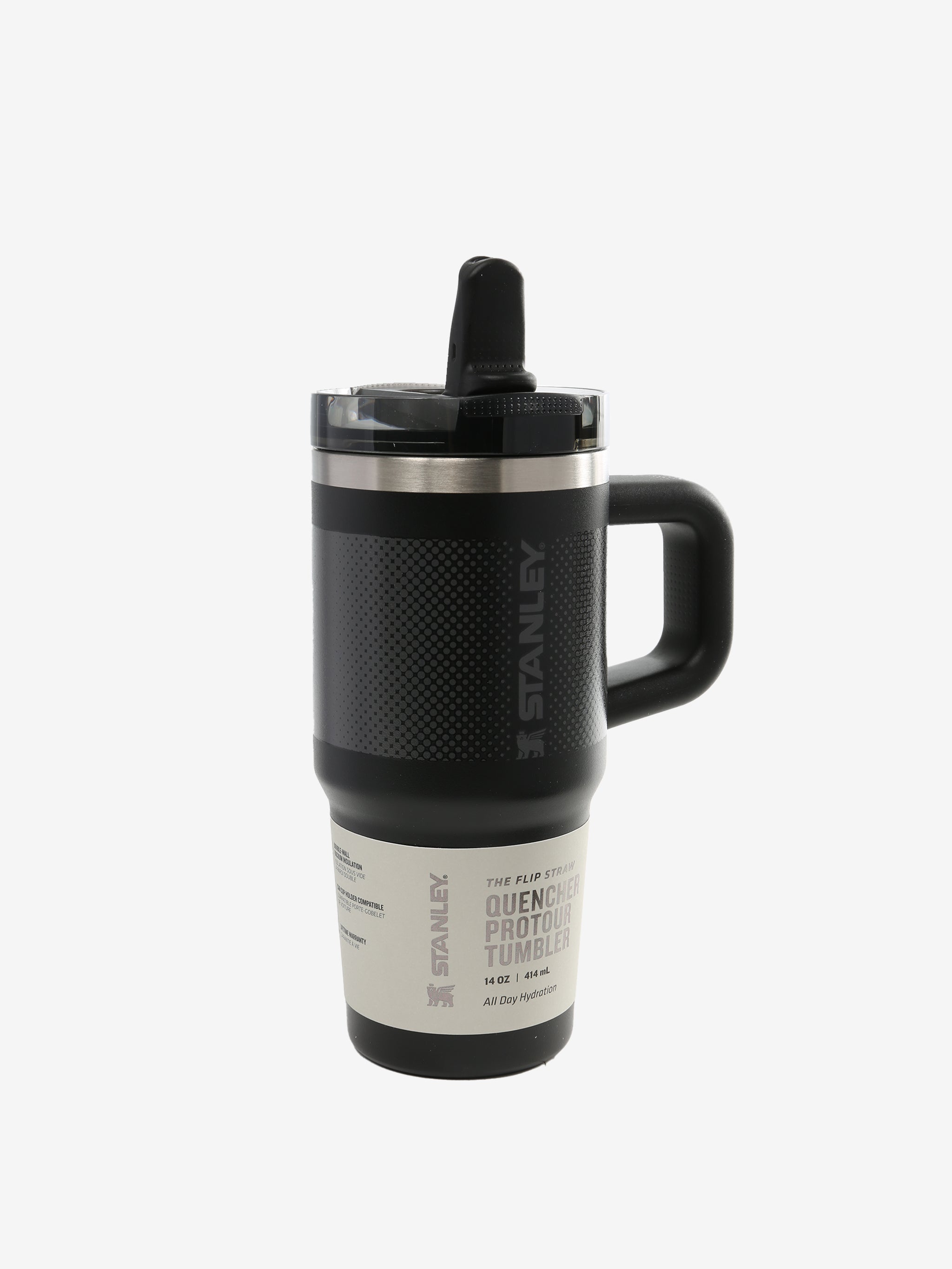 black tumbler, front view