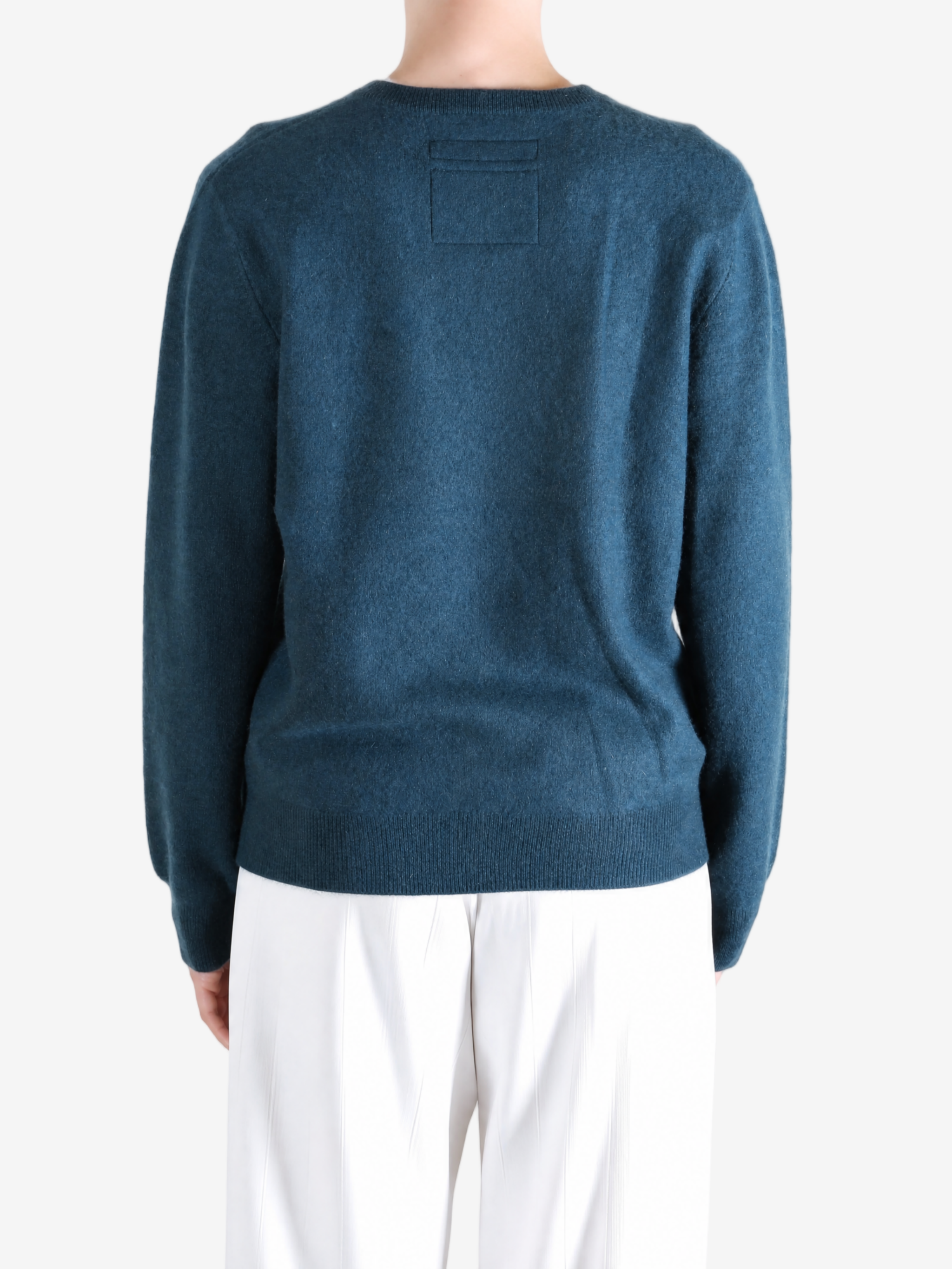 Navy hoodie, full body view