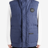 Navy jacket, full body view