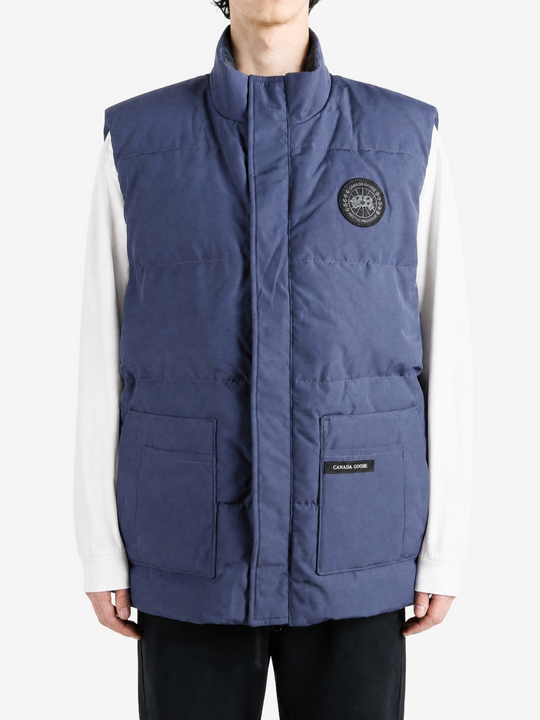 Navy jacket, full body view