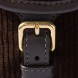 Close up of Brown bags, showing texture of the cotton and leather fabric