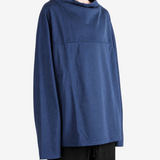 Navy hoodie, full body view
