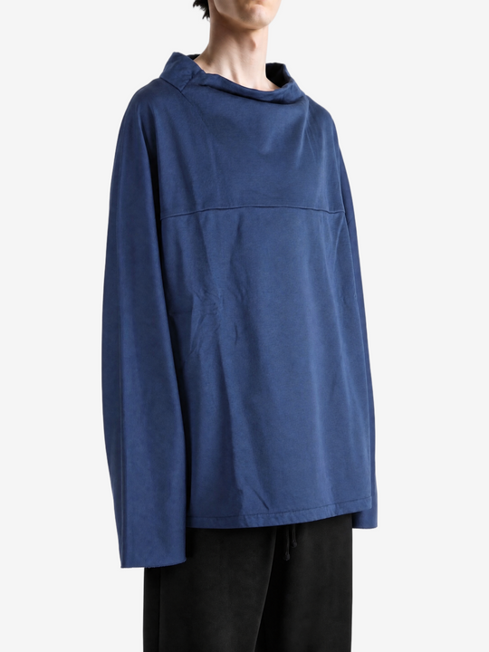 Navy hoodie, full body view