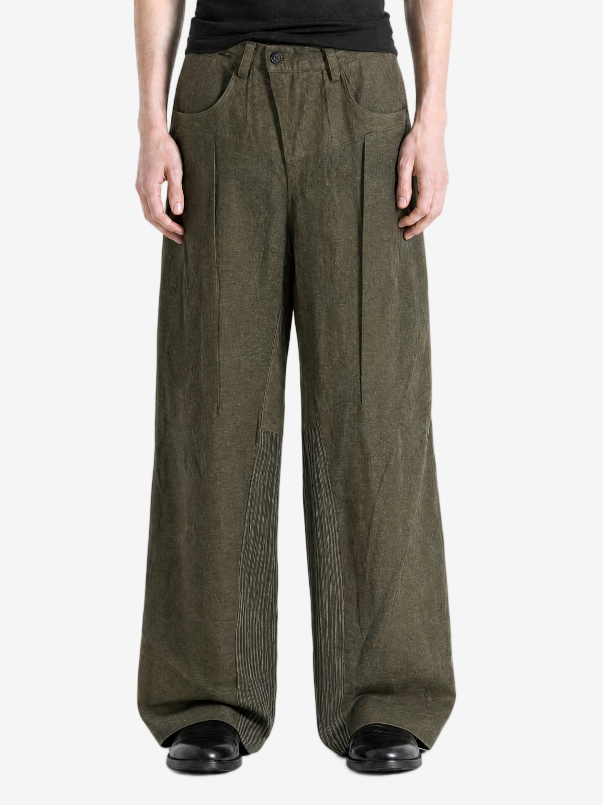 Green jeans, full body view