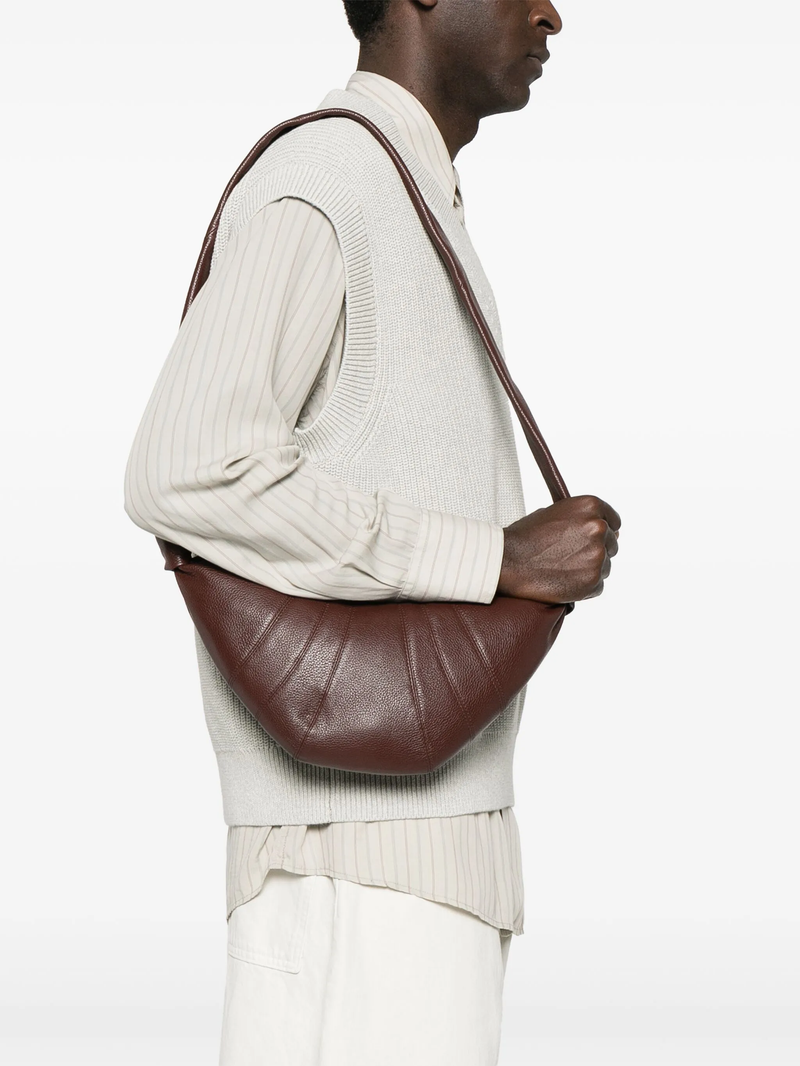 Brown croissant bag, full body view