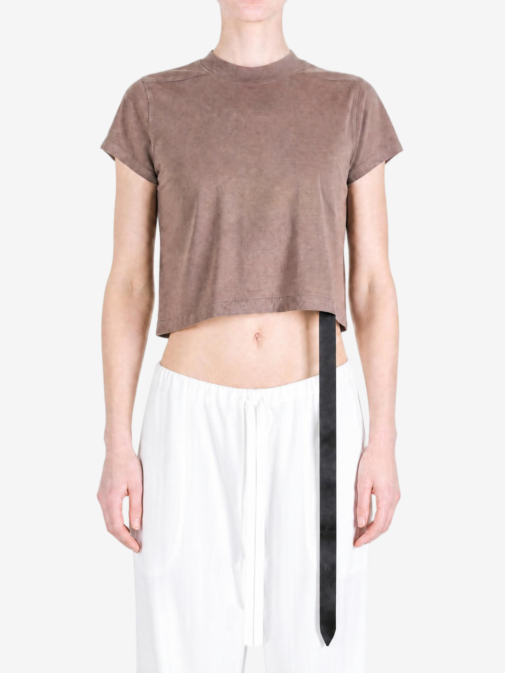 Brown t-shirt worn by a person, showing the t-shirt fit