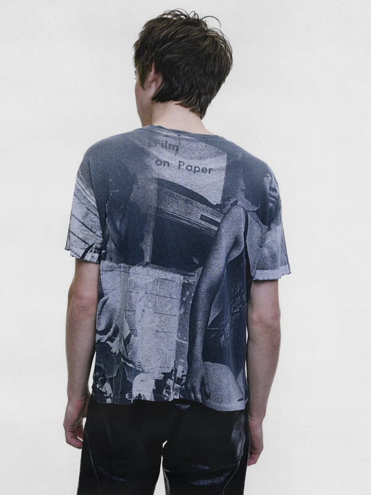 Navy t-shirt, full body view