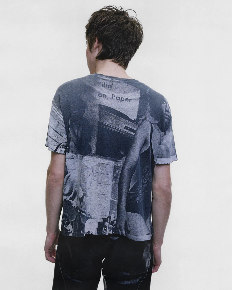 Navy t-shirt, full body view