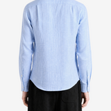 Blue shirt, full body view