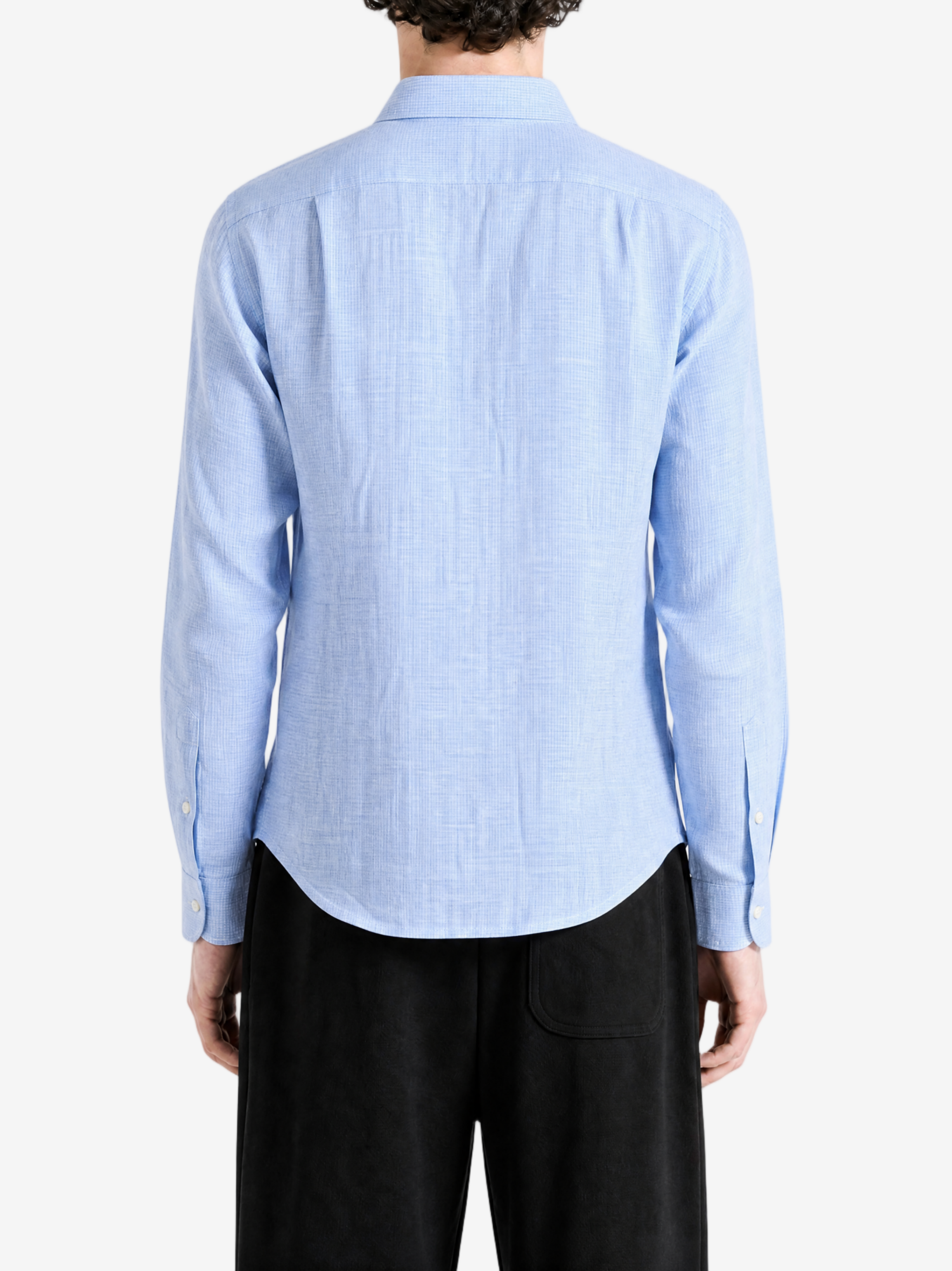 Blue shirt, full body view