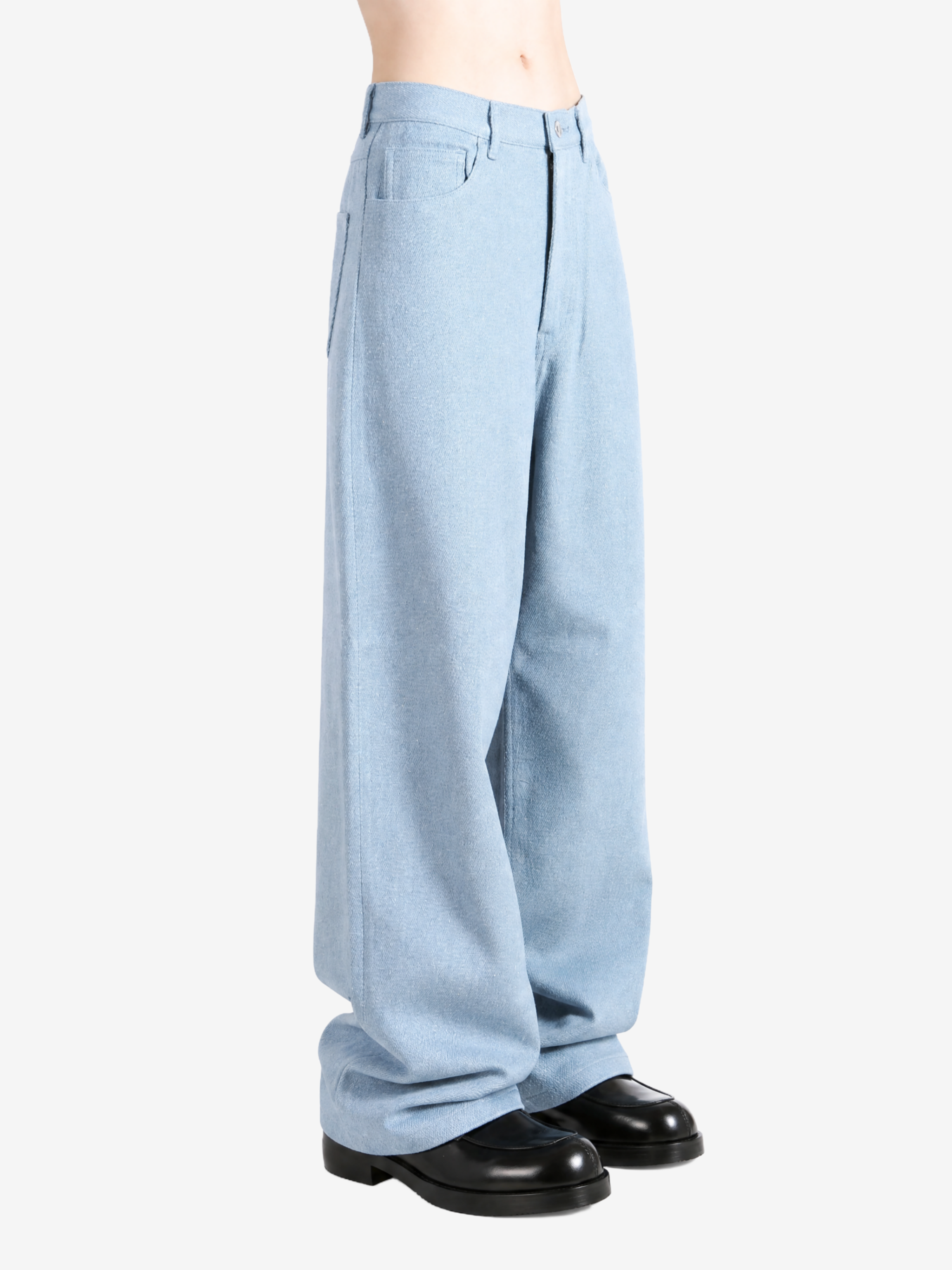 Blue pants, full body view
