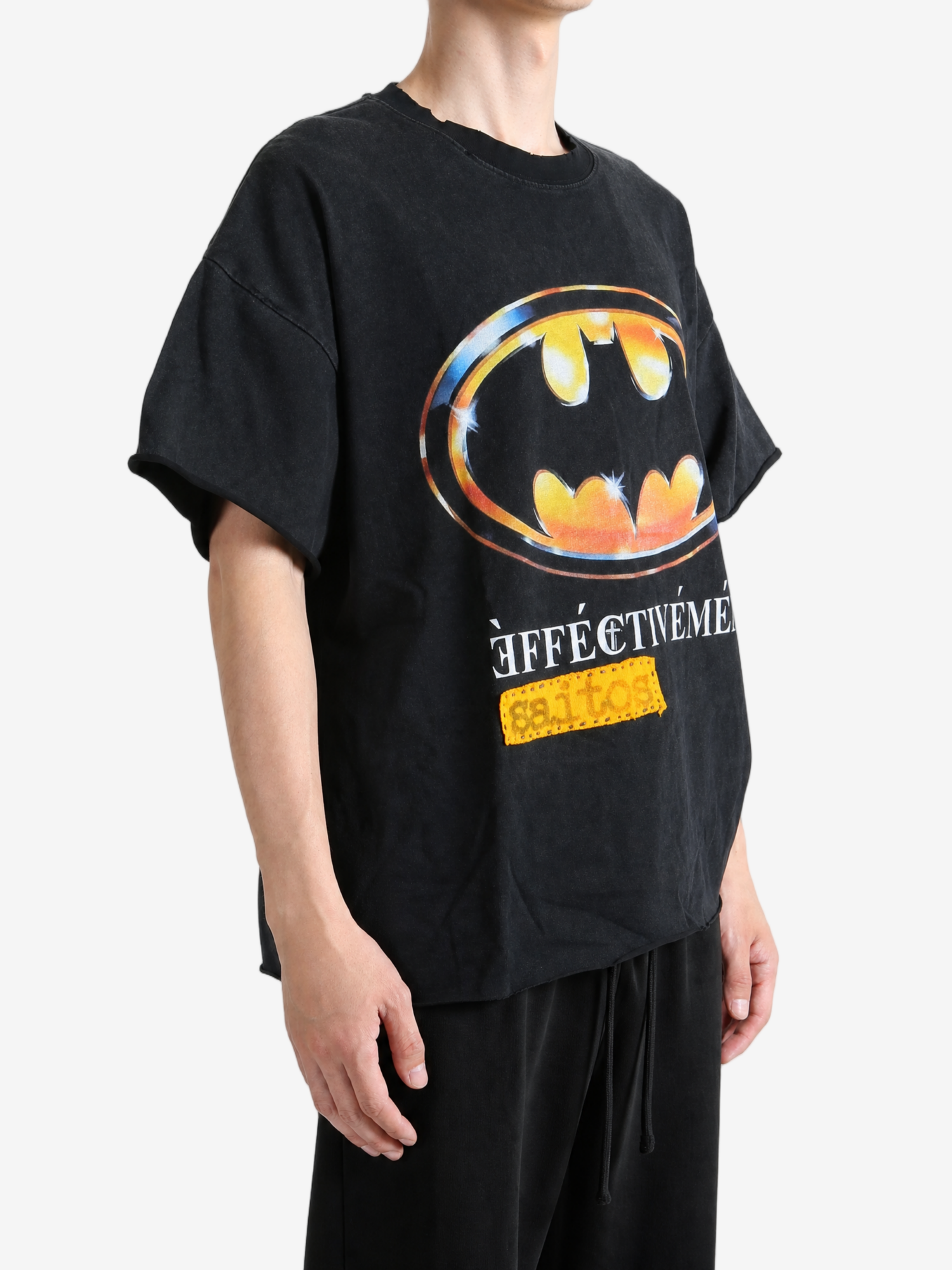 Black t-shirt, full body view